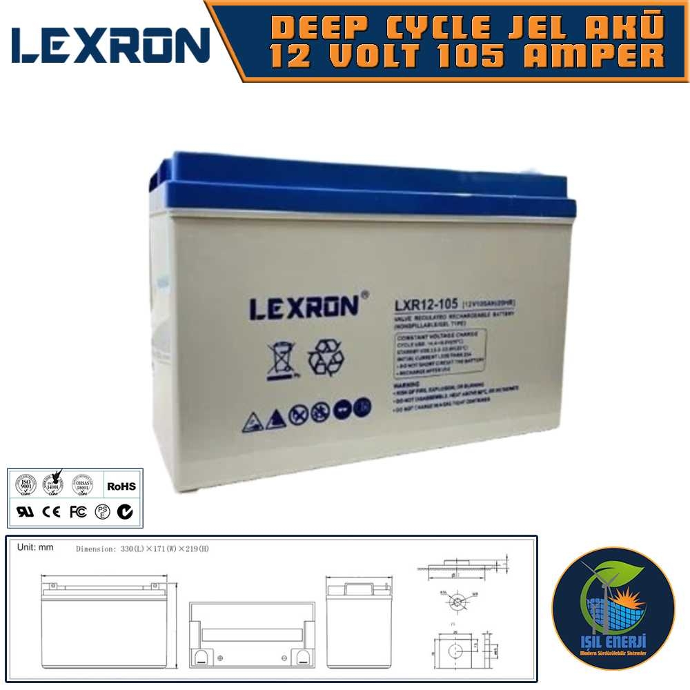 Lexron 12v 105 Ah Solar Jel Akü - 12 Volt 105 Amper Solar Jel Akü