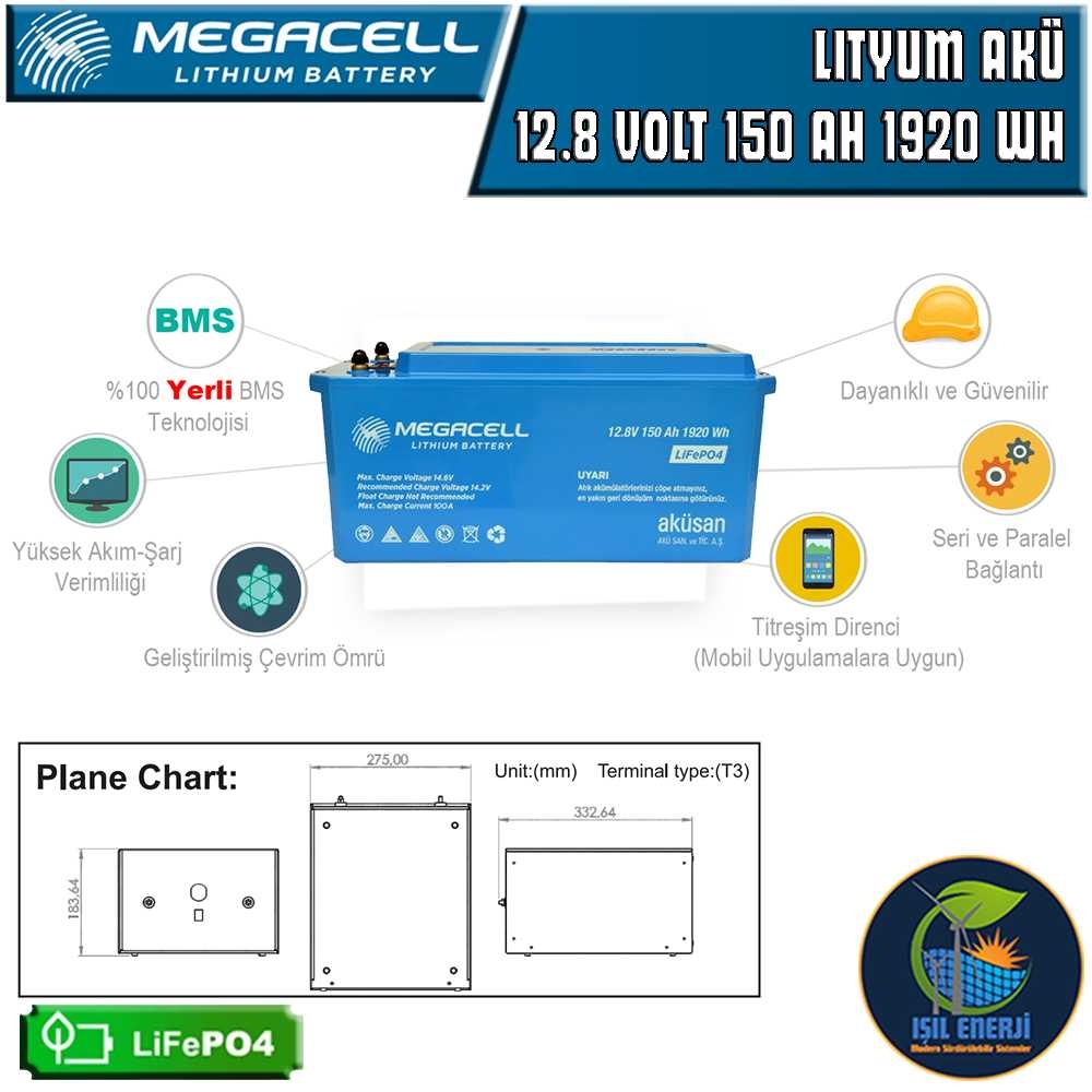 Megacel 12.8 Volt 150 Amper Lityum Akü Abs Kasa - 12.8 V 150 Ah Lıfepo4 1920 Wh