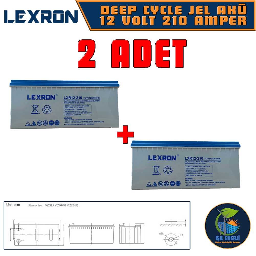 Lexron 12v 210 Ah Solar Jel Akü - 12 Volt 210 Amper Solar Jel Akü - 2 Adet