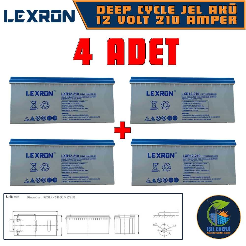 Lexron 12v 210 Ah Solar Jel Akü - 12 Volt 210 Amper Solar Jel Akü - 4 Adet
