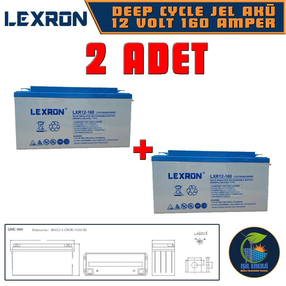Lexron 12v 160 Ah Solar Jel Akü - 12 Volt 160 Amper Solar Jel Akü - 2 Adet