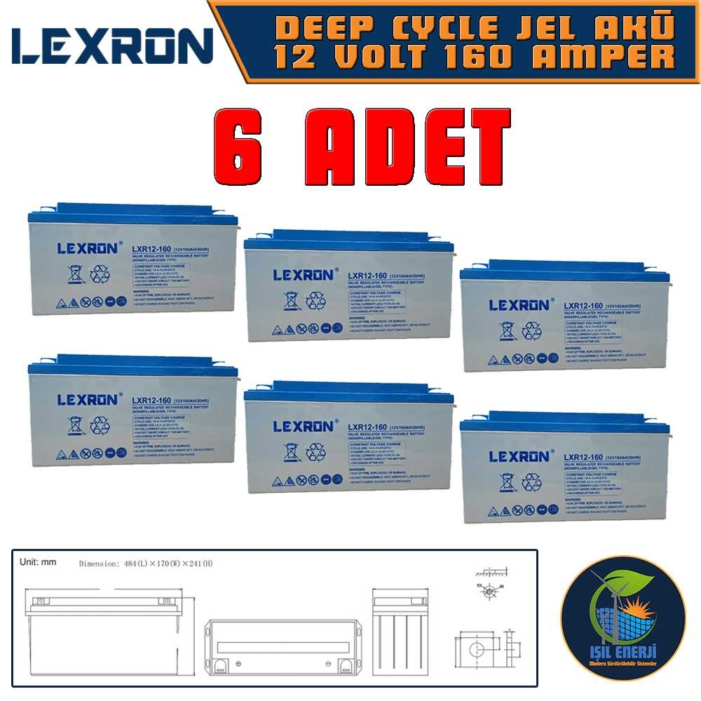 Lexron 12v 160 Ah Solar Jel Akü - 12 Volt 160 Amper Solar Jel Akü - 6 Adet