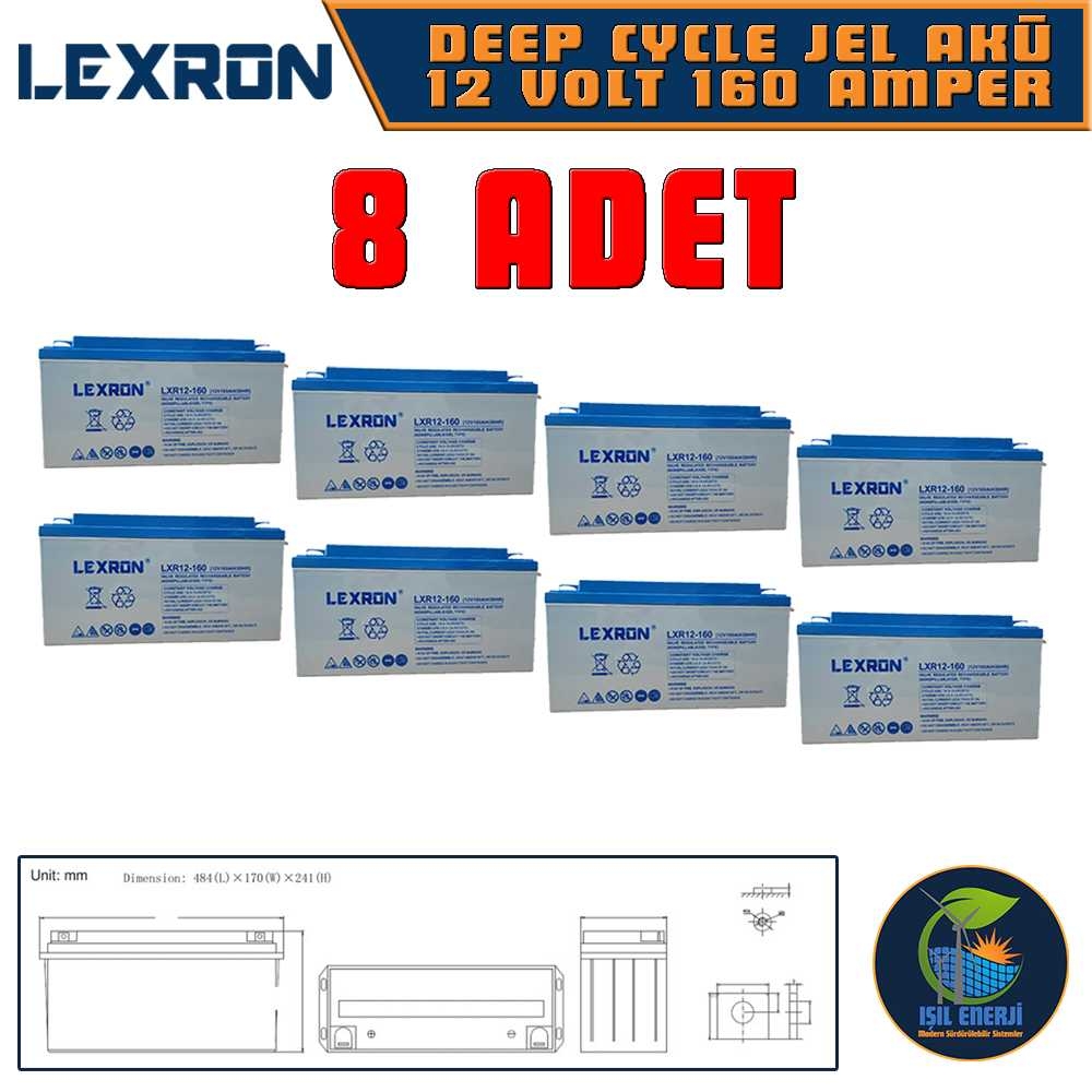 Lexron 12v 160 Ah Solar Jel Akü - 12 Volt 160 Amper Solar Jel Akü - 8 Adet