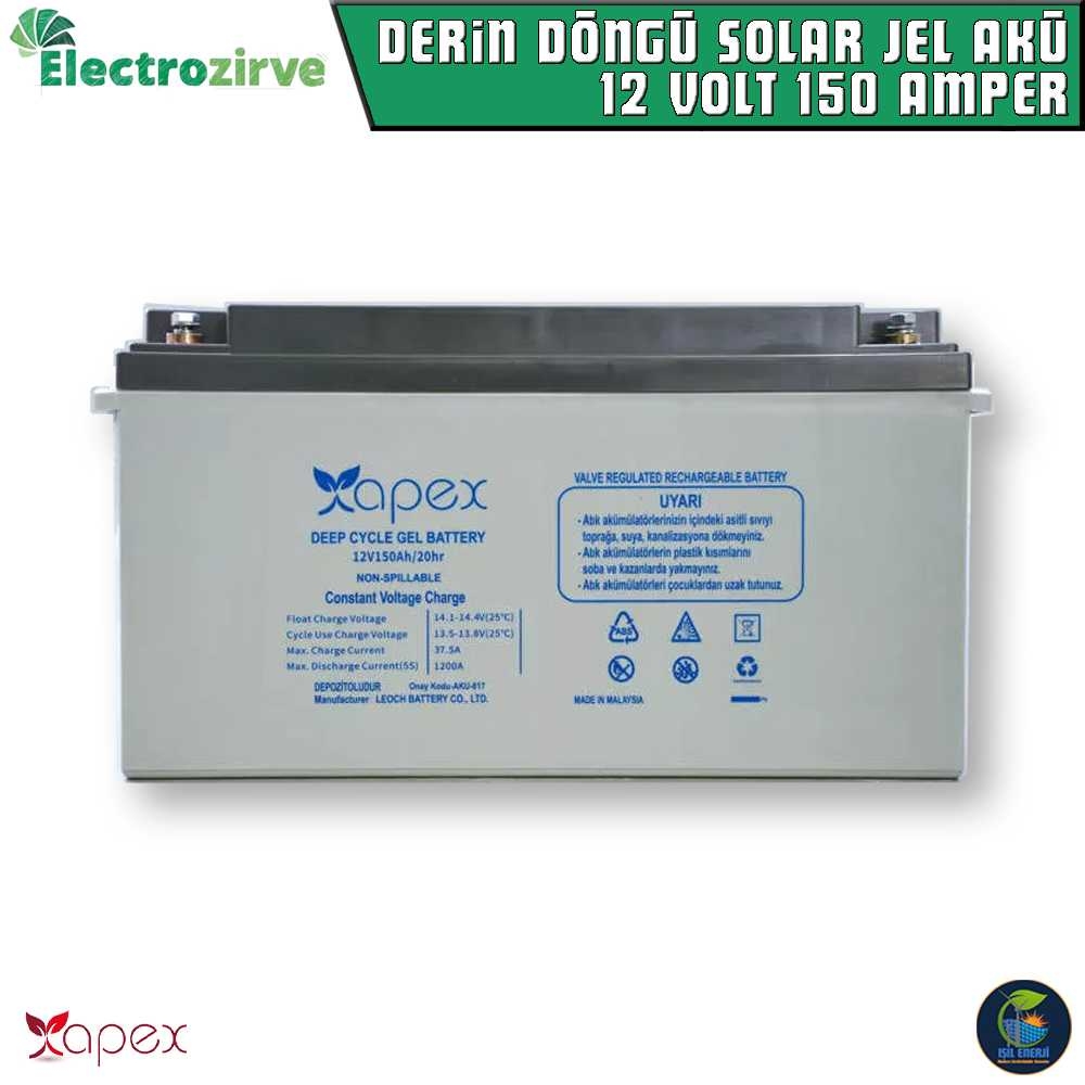 Electrozirve Apex 12v 150 Ah Solar Jel Akü - 12 Volt 150 Amper Solar Jel Akü