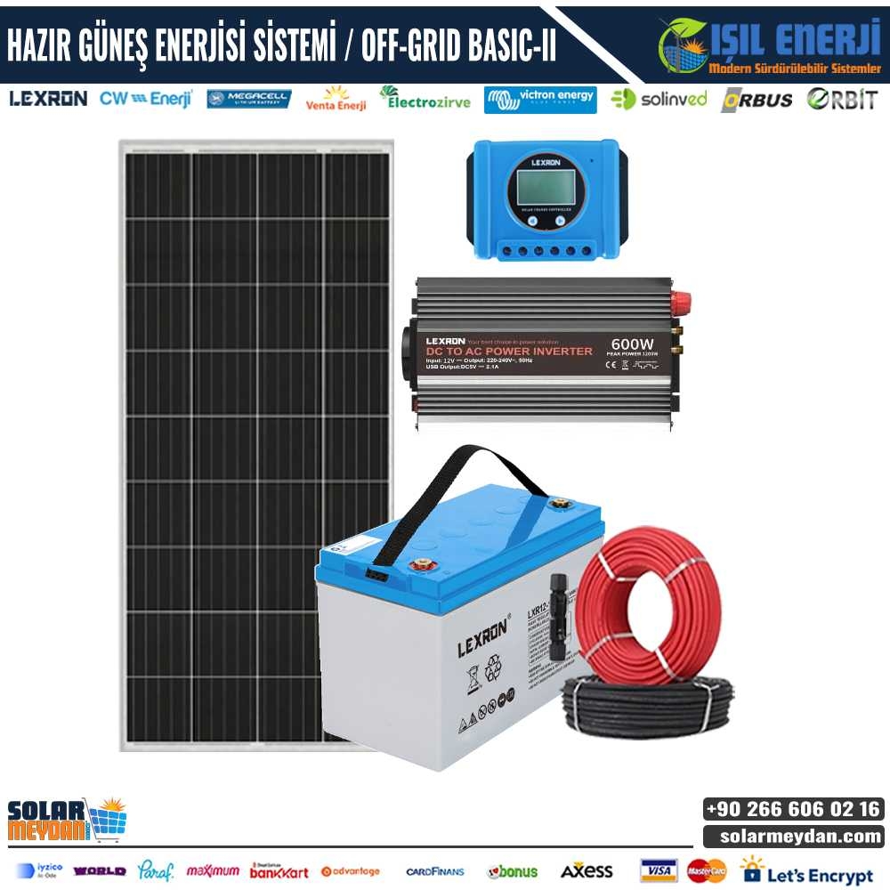 HAZIR GÜNEŞ ENERJİSİ SİSTEMİ - KARAVAN/BAĞ EVİ PAKETİ - OFF-GRID BASIC-II - 1280WH