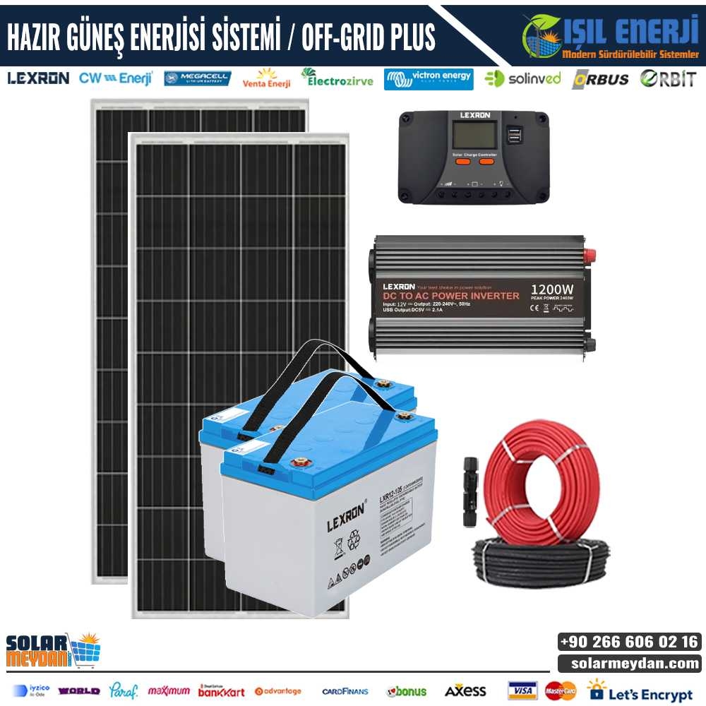 HAZIR GÜNEŞ ENERJİSİ SİSTEMİ - KARAVAN/BAĞ EVİ PAKETİ - OFF-GRID PLUS - 2688WH
