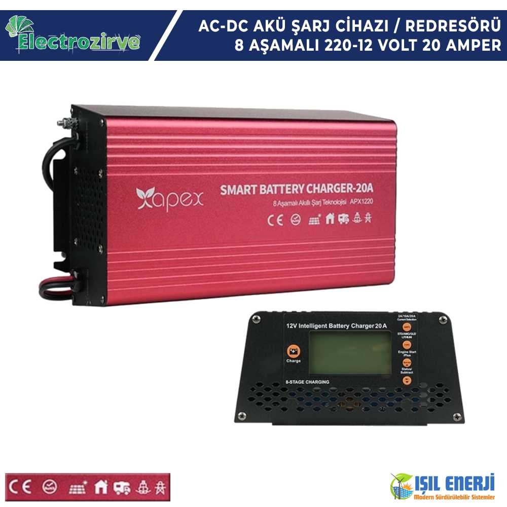 Electrozirve Apex 220 Volt - 12 Volt 20 Amper 8 Aşamalı AC-DC Akü Şarj Cihazı